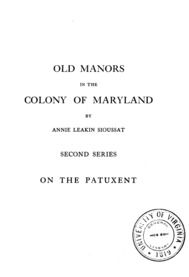 Old Manors in the Colony of Maryland