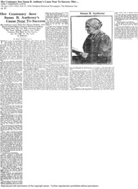 Her centenary sees Susan B. Anthony's cause near to success