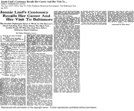 Jennie Lind's Centenary Recalled