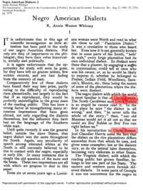 Negro American Dialects, Part I