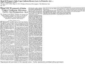 Head of women's clubs urges uniform divorce laws as protective act