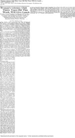 Woman's literary club thirty years old this week, will give lunch