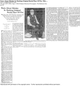 Facts About Mistake In Marking Original Burial Place of Poe